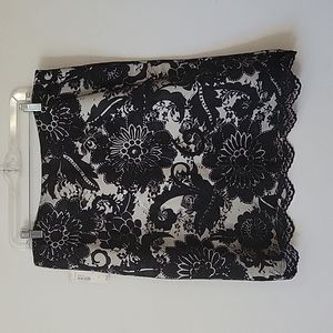 NWT worthington black floral lace over cream & black floral pencil skirt 14